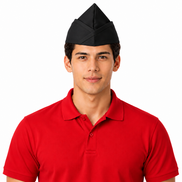 Black garrison chef hat for restaurant and Fast-Food Server