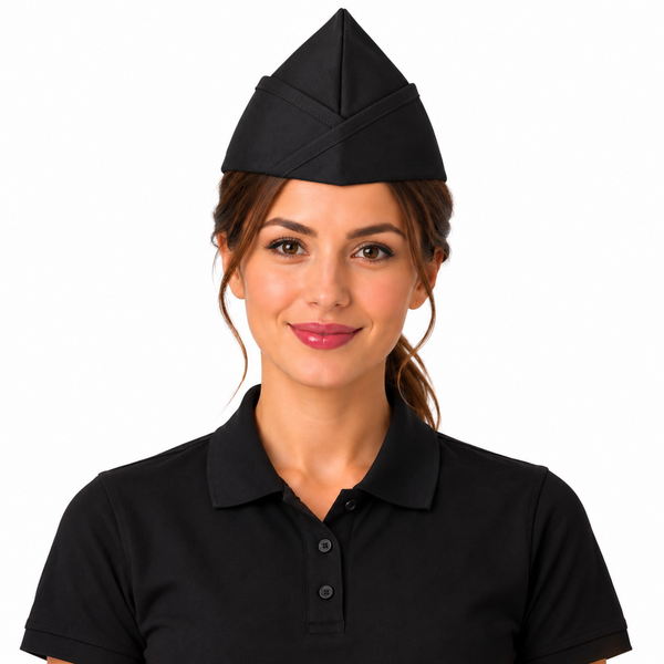 Black garrison chef hat for restaurant waitress