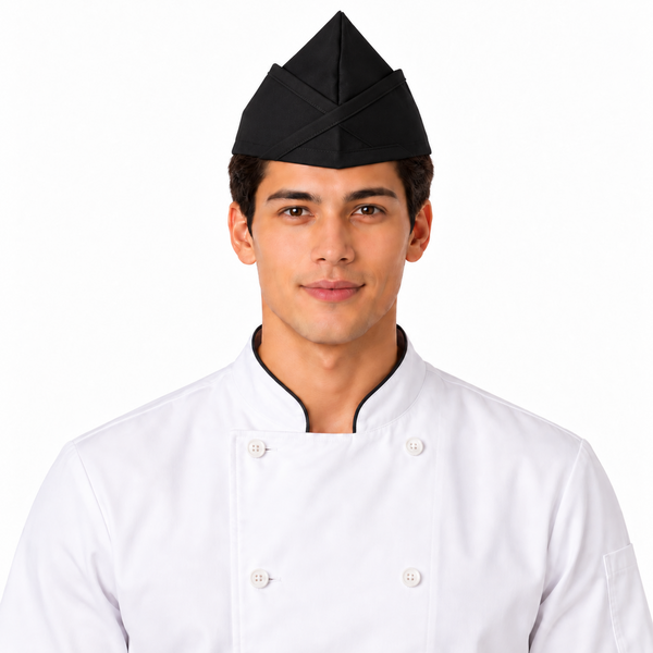 Black garrison chef hat for restaurant and food service uniforms