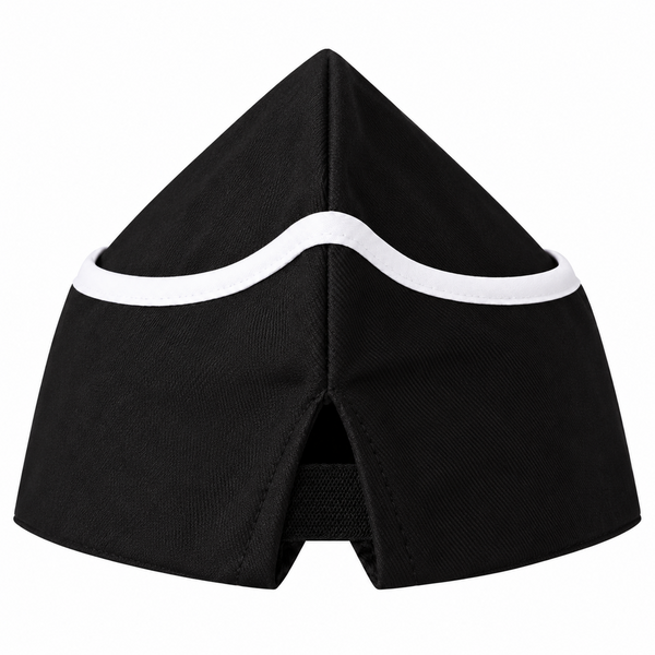 Black garrison chef hat with white piping for restaurant staff