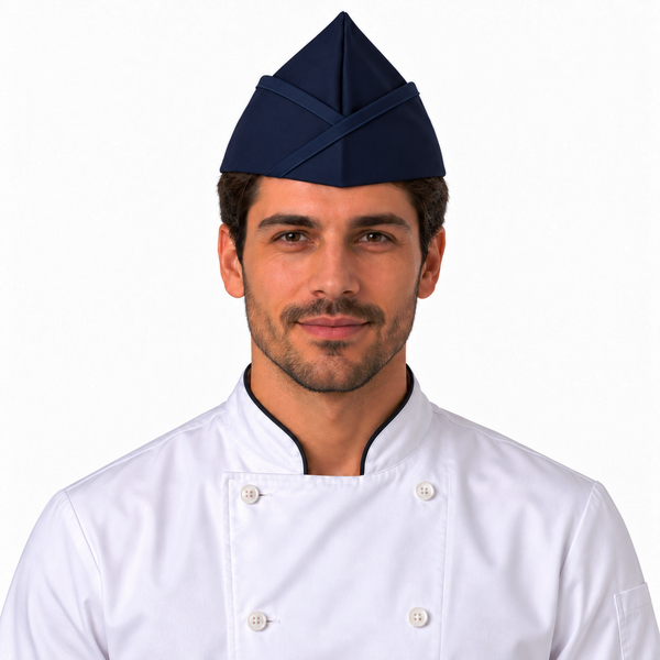 Dark blue garrison chef hat for restaurant, coffee shop, taco server, pizza place