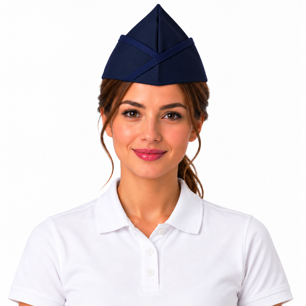 Dark blue garrison chef hat for restaurant and food service waitstaff 