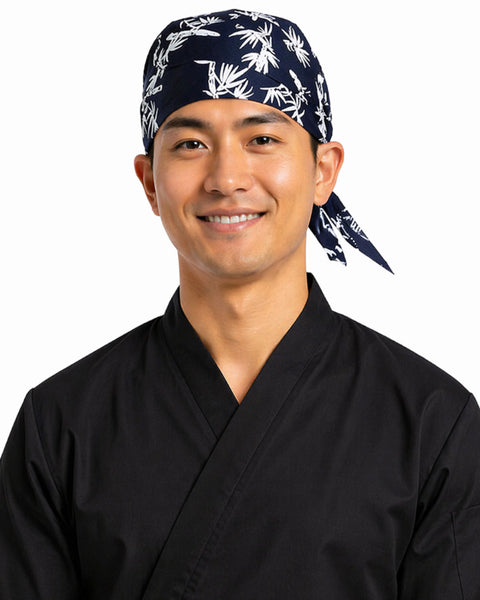 navy bamboo chef head wrap sushi chef kitchen headwear adjustable bandana