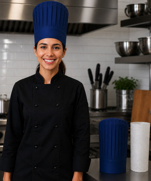 Navy Blue Tall Chef Hat with Support Insert Net for Hibachi, Teppanyaki and Restaurant Chefs