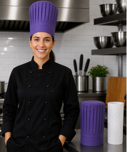 Purple Tall Chef Hat with Support Insert Net for Hibachi, Teppanyaki and Restaurant Chefs