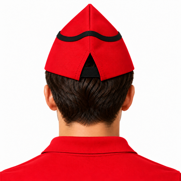 Red garrison chef hat with black piping for restaurant uniforms