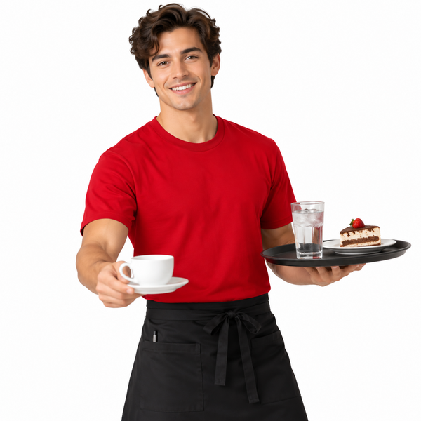 red food service staff T-shirt
