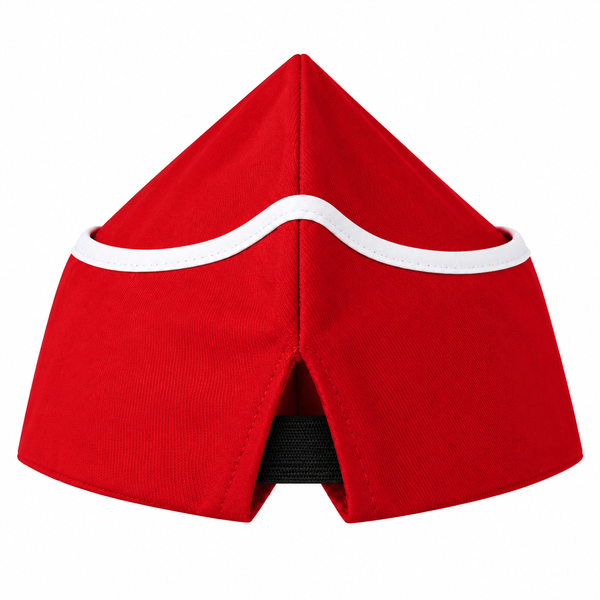 Red garrison chef hat with white piping for restaurant chef