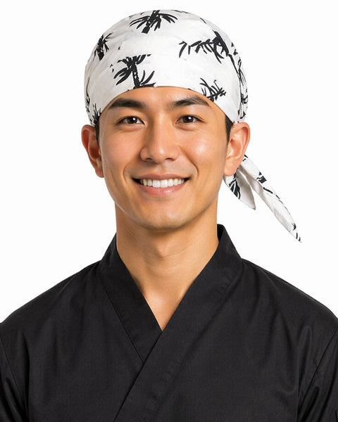 white bamboo chef head wrap sushi chef kitchen headwear adjustable bandana