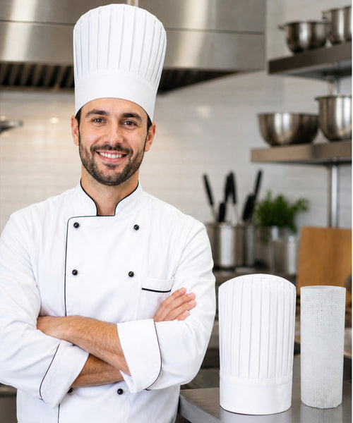 White Tall Chef Hat with Support Insert Net for Hibachi, Teppanyaki and Restaurant Chefs