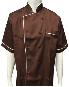 brown chef coat, brown and white chef coat, chef apparel, chef coat