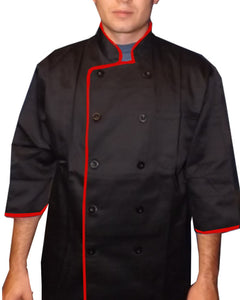 3/4 sleeve black and red chef coat, chef coats, black and red chef coats