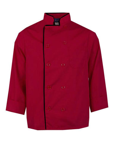 Red chef coat, long sleeve red chef coat, red and black chef coats