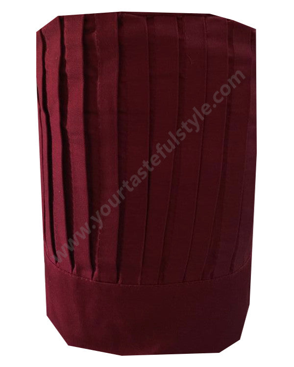 burgundy chef tall hat, hotel chef tall hat, kitchen chef tall hat, TV show chef tall hat, iron chef tall hat